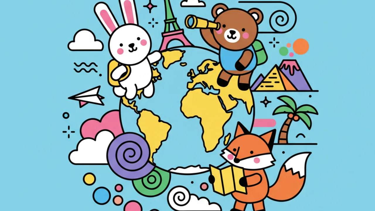 Dibujos para Colorear: Personajes Lindos Viajando por el Mundo