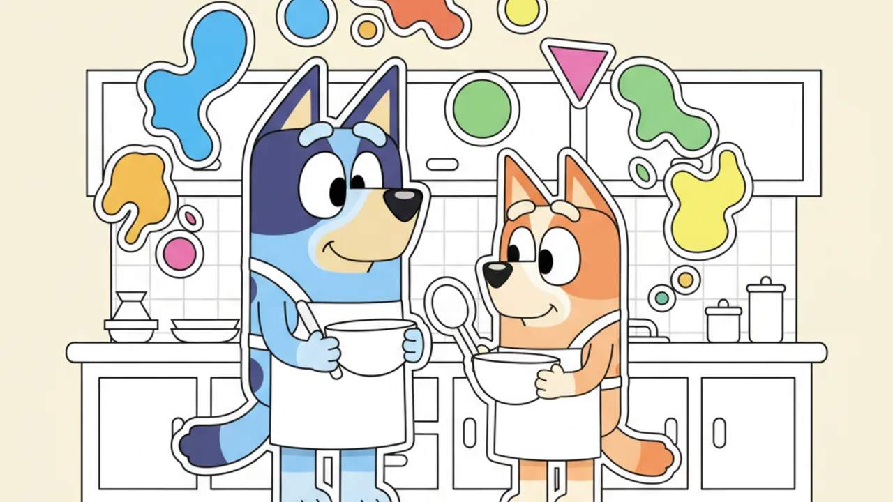 Colorear Online: Bandit y Chilli en la Cocina para Niños