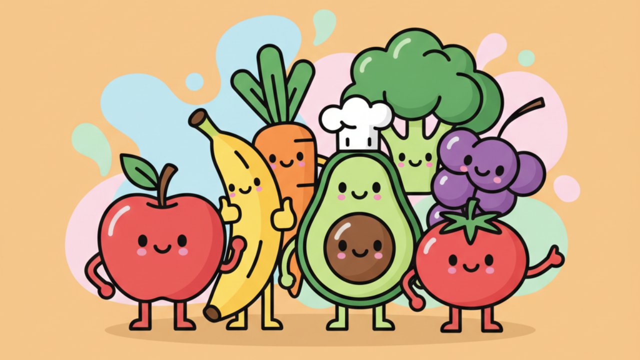 Dibujos de Frutas y Verduras Kawaii para Colorear