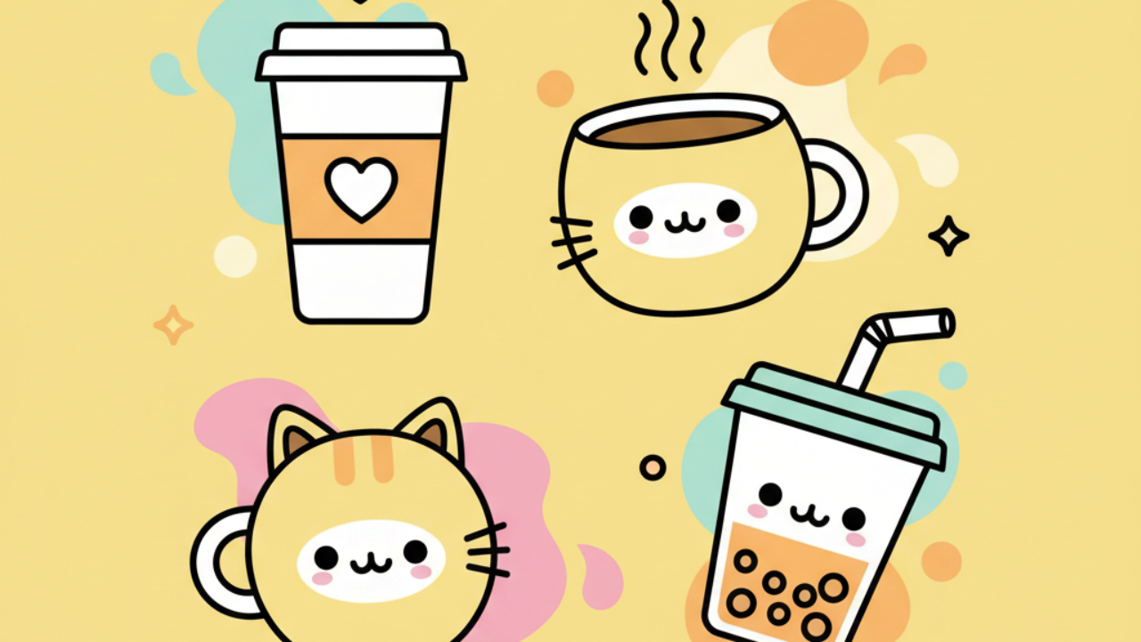 Copos de Café Kawaii para Colorir: Diversão Criativa