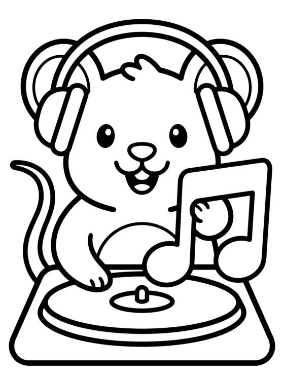 Desenho de DJ Gato con sus Auriculares para colorir e imprimir grátis
