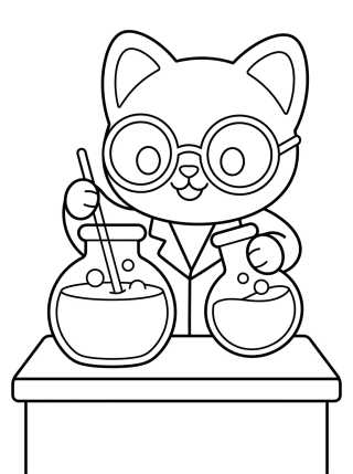 Desenho de Gato Ratón Haciendo Experimentos para colorir e imprimir grátis
