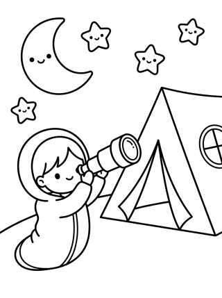 Desenho de Niña Observando las Estrellas en el Campamento para colorir e imprimir grátis