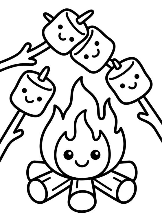 Desenho de Fogata Alegre y Malvaviscos para colorir e imprimir grátis