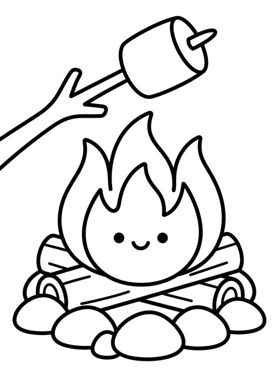 Desenho de Fogata de Campamento con Marshmallow para colorir e imprimir grátis