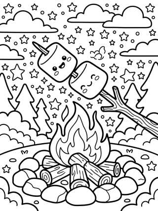 Desenho de Malvaviscos Felices en la Fogata para colorir e imprimir grátis