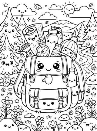 Desenho de Mochila de Acampada Sonriente para colorir e imprimir grátis