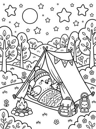 Desenho de Pajarito Acampando Bajo las Estrellas para colorir e imprimir grátis