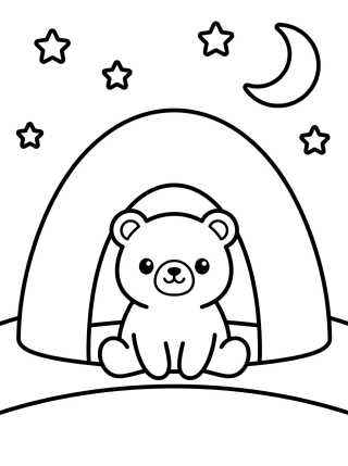 Desenho de Osito Kawaii en la Tienda de Campaña para colorir e imprimir grátis