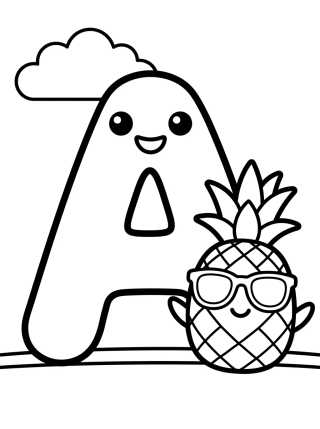 Desenho de Letra A con Piña Tierna para colorir e imprimir grátis