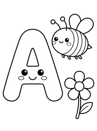 Desenho de Letra A con Abejita Tierna para colorir e imprimir grátis