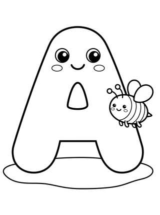 Desenho de Letra A con Abejita Kawaii para colorir e imprimir grátis