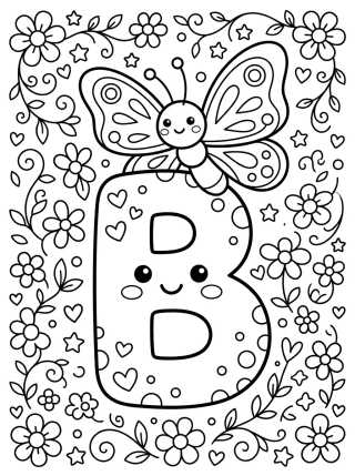 Desenho de Letra B con Mariposa Adorable para colorir e imprimir grátis