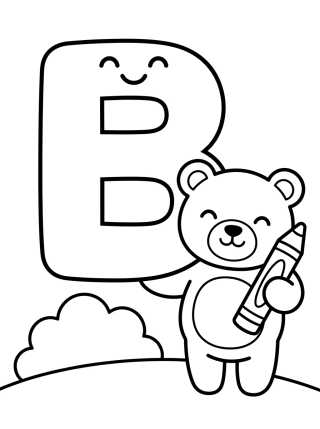 Desenho de Letra B con Osito Amigo para colorir e imprimir grátis