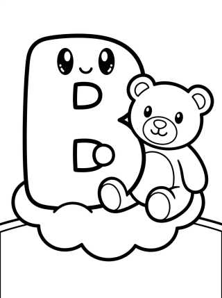Desenho de Letra B con Osito Tierno para colorir e imprimir grátis
