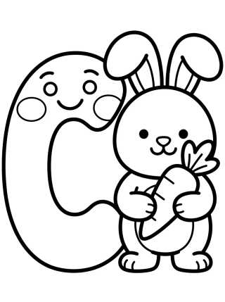 Desenho de Letra C con Conejito Tierno para colorir e imprimir grátis