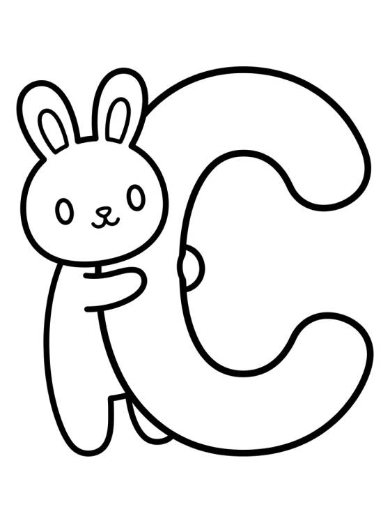 Desenho de Letra C con Conejo Tierno para colorir e imprimir grátis