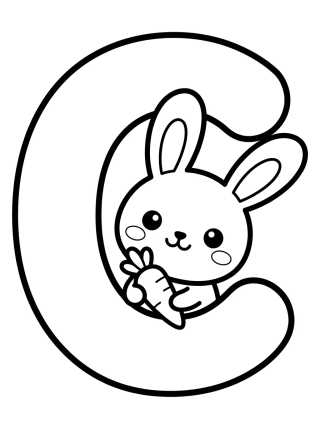 Desenho de Letra C con Conejo Tierno para colorir e imprimir grátis