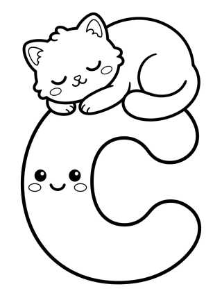 Desenho de Letra C con Gatito Adorable para colorir e imprimir grátis