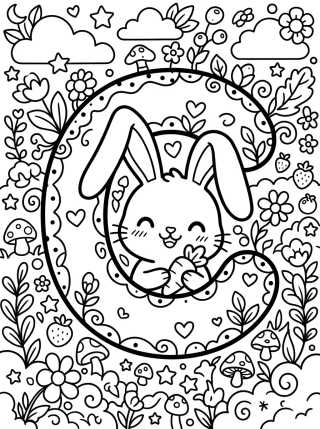 Desenho de Letra C del Conejito Alegre para colorir e imprimir grátis