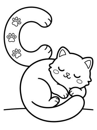 Desenho de Letra C y Gatito Kawaii para colorir e imprimir grátis
