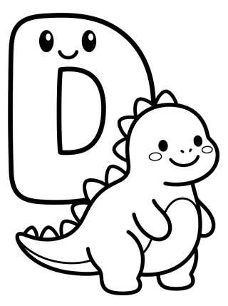 Desenho de Letra D con Dinosaurio Bebé para colorir e imprimir grátis