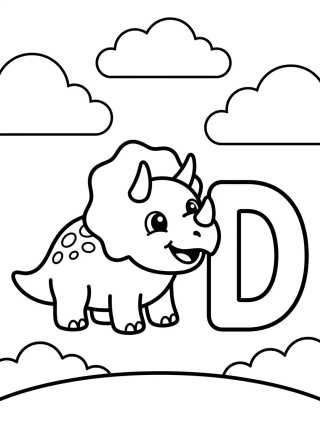 Desenho de Letra D con Dinosaurio Bebé para colorir e imprimir grátis