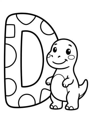 Desenho de Letra D con Dinosaurio para colorir e imprimir grátis