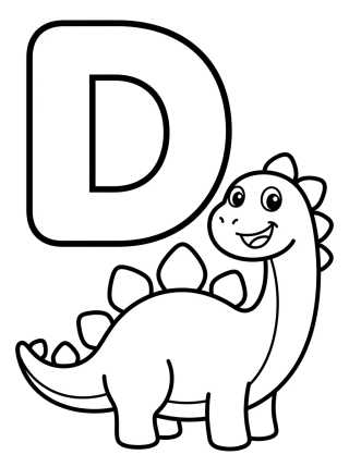 Desenho de Letra D con Dinosarurio Bebé para colorir e imprimir grátis