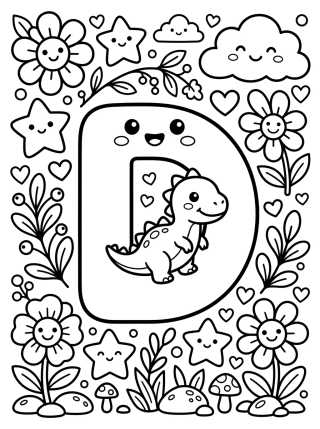 Desenho de Letra D de Dinosaurio Tierno para colorir e imprimir grátis