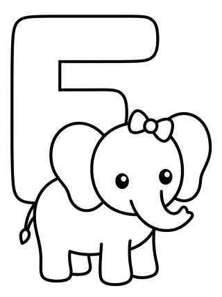 Desenho de Letra E con Elefante para colorir e imprimir grátis