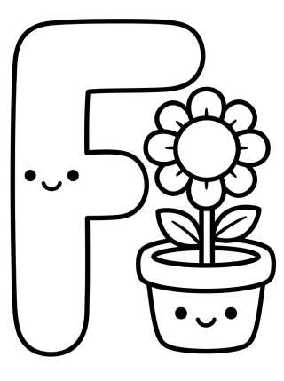 Desenho de Letra F con Florcita Linda para colorir e imprimir grátis