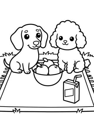 Desenho de Snickers e Coco en un Picnic para colorir e imprimir grátis