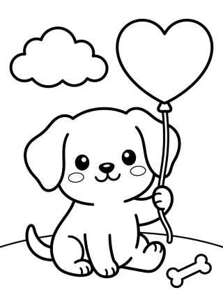 Desenho de Perrito con Globo de Corazón para colorir e imprimir grátis