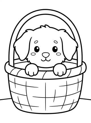 Desenho de Perrito Tierno en la Cesta para colorir e imprimir grátis