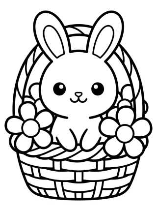Desenho de Conejito Tierno en Cesta de Flores para colorir e imprimir grátis