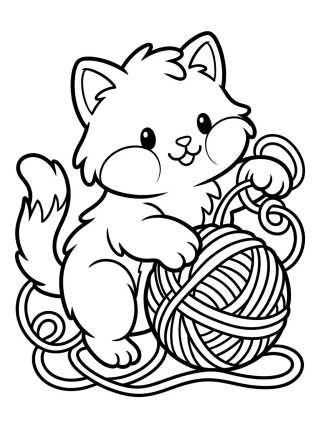 Desenho de Gatito Tierno con Ovillo de Lana para colorir e imprimir grátis