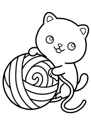 Desenho de Gatito Tierno con Ovillo de Lana para colorir e imprimir grátis