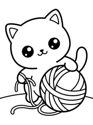 Desenho de Gatito Kawaii con Bola de Lana para colorir e imprimir grátis