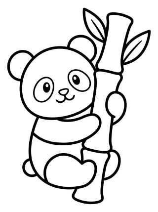 Desenho de Panda Tierno Abrazando Bambú para colorir e imprimir grátis