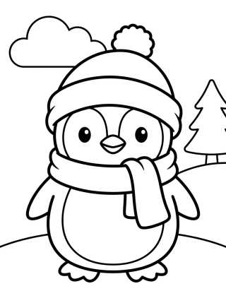 Desenho de Pingüino con Bufanda y Gorro para colorir e imprimir grátis