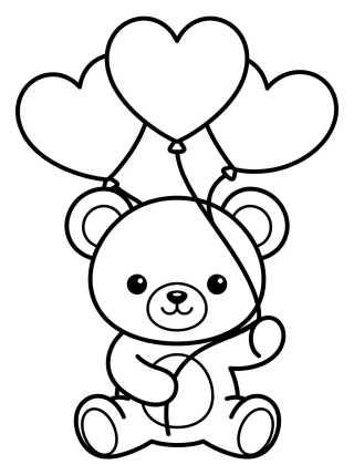 Desenho de Osito con Globos de Corazón para colorir e imprimir grátis