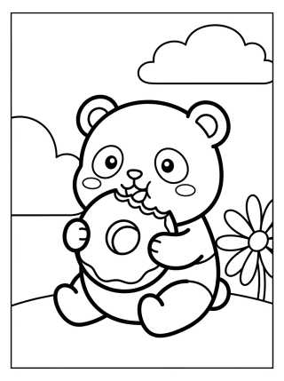 Desenho de Oso Panda Comiendo Dona para colorir e imprimir grátis
