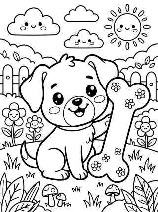 Desenho de Perrito feliz con un hueso gigante para colorir e imprimir grátis