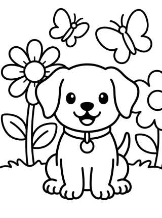 Desenho de Perrito Feliz en el Jardín para colorir e imprimir grátis