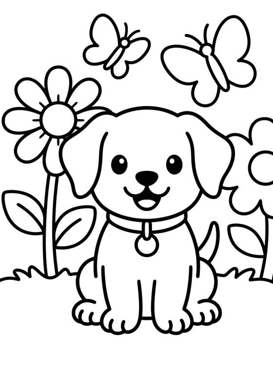Desenho de Perrito Feliz en el Jardín para colorir e imprimir grátis