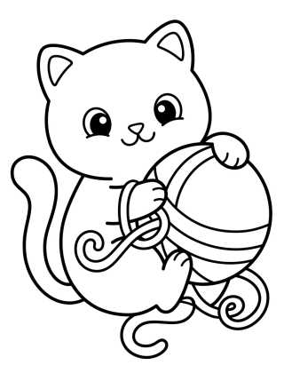 Desenho de Gatito Tierno con Ovillo de Lana para colorir e imprimir grátis