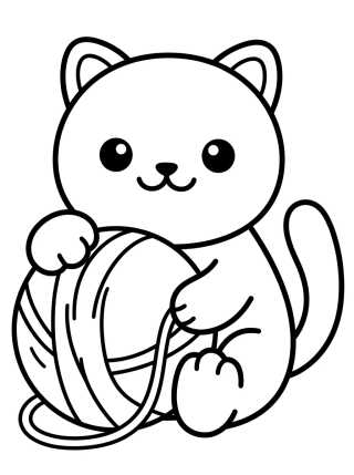 Desenho de Gatito Kawaii con Ovillo de Lana para colorir e imprimir grátis