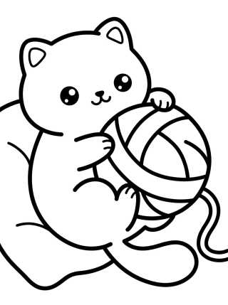 Desenho de Gatito Kawaii con Lana para colorir e imprimir grátis