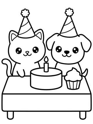 Desenho de Animalitos de Fiesta con Gorritos para colorir e imprimir grátis